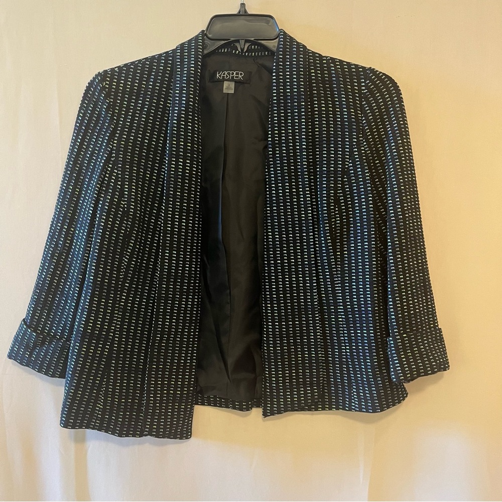 Kasper Black and White Striped Blazer